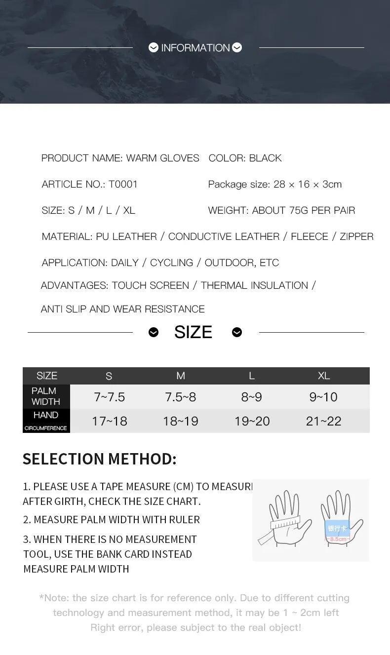 Warm Cycling Gloves Thermal Outdoor Sport Running Bicycle Ski Gloves for Camping Hiking Motorcycle Gloves Men