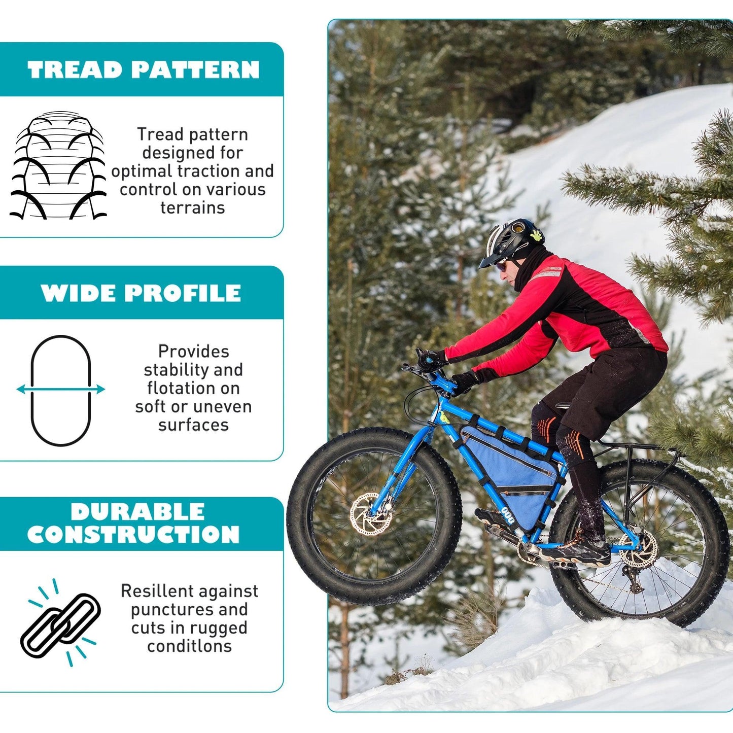ZUKKA E Bike Fat Tire 20x 4.0 Fat Tire Heavy Duty High-Performance Wear-Resistant E-Bike Mountain Snow Bike Tire Black - Franklyn & Page Emporium