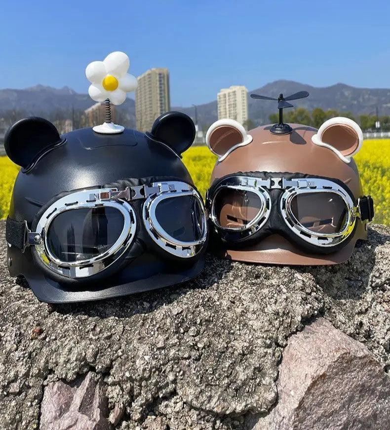 Motorcycle Helmet German Leather Style Pilot Motorcycle Open Face Retro Half Helmet Cruise Chopper Biker Helmet