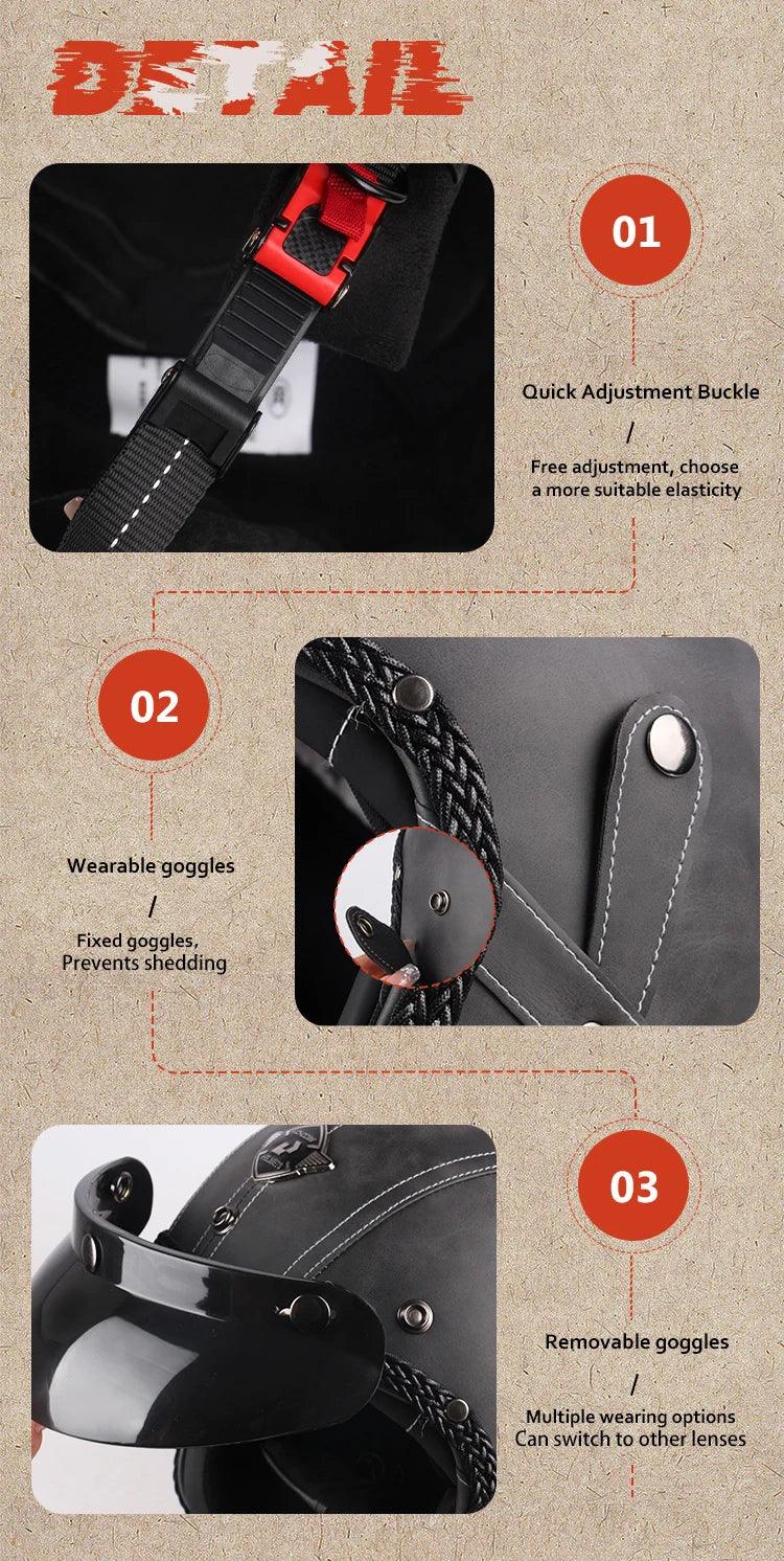 DOT Open Face Three Quarters Casco Moto Motorcycle Accessories Men Moto Helmets Certificated Retro Motorcycle Helmet Free Goggle