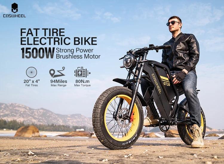 Retro Dirt Fat Tire E-bike 1500w Motor Long Range 20x4.0 City Off-Road Fat Ebike Electric Bicycle - Franklyn & Page Emporium