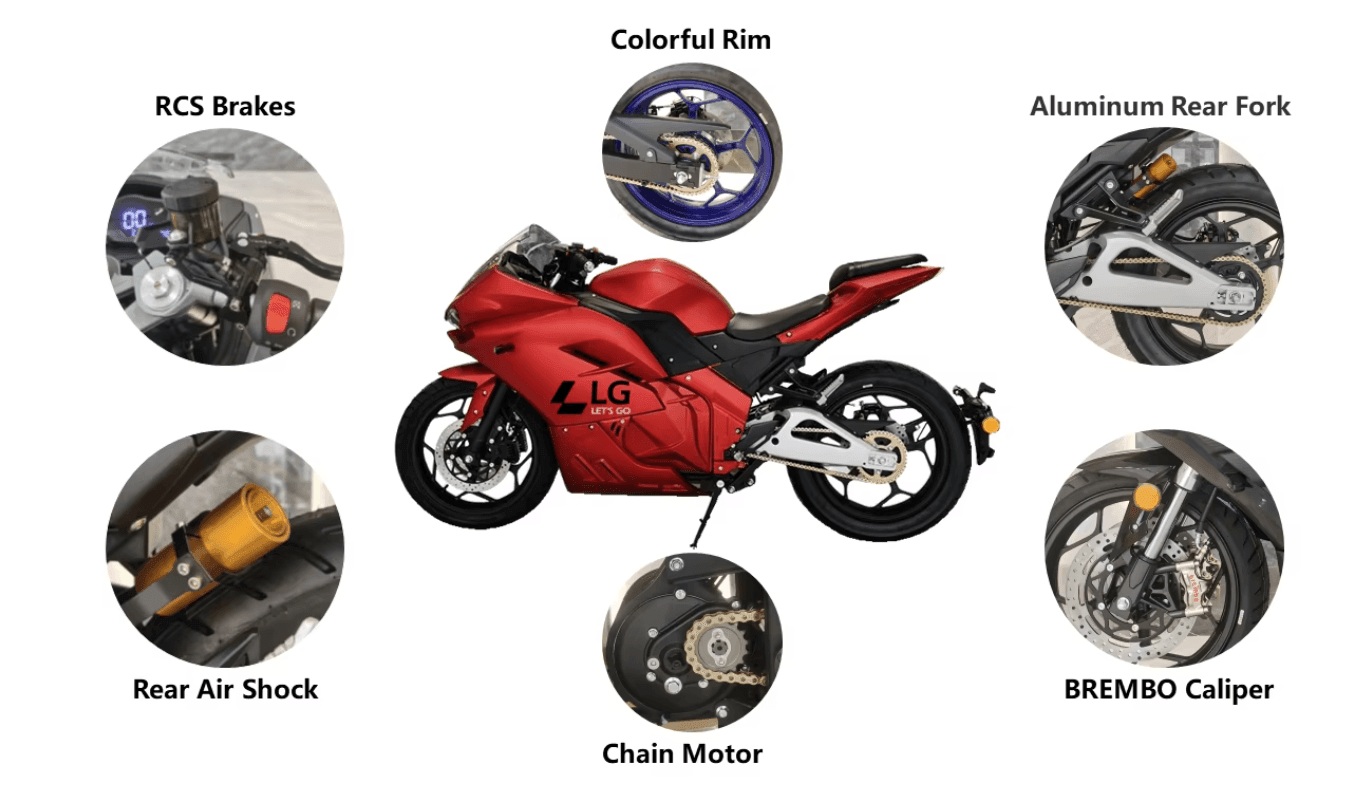 Powerful Fast charging type 2 (Speed 140 km/h)(250km range) Electric motorcycle racing sports road superbikes 20000w 72v 120Ah Ducati
