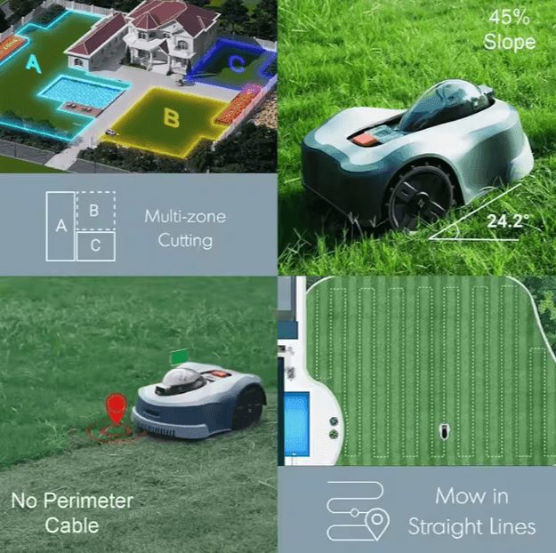 NOVABOT Robot Lawn Mower,Wire Free RTK,TOF,AI Vision,Auto Mapping,Virtual Boundary,Multi-Zone Management