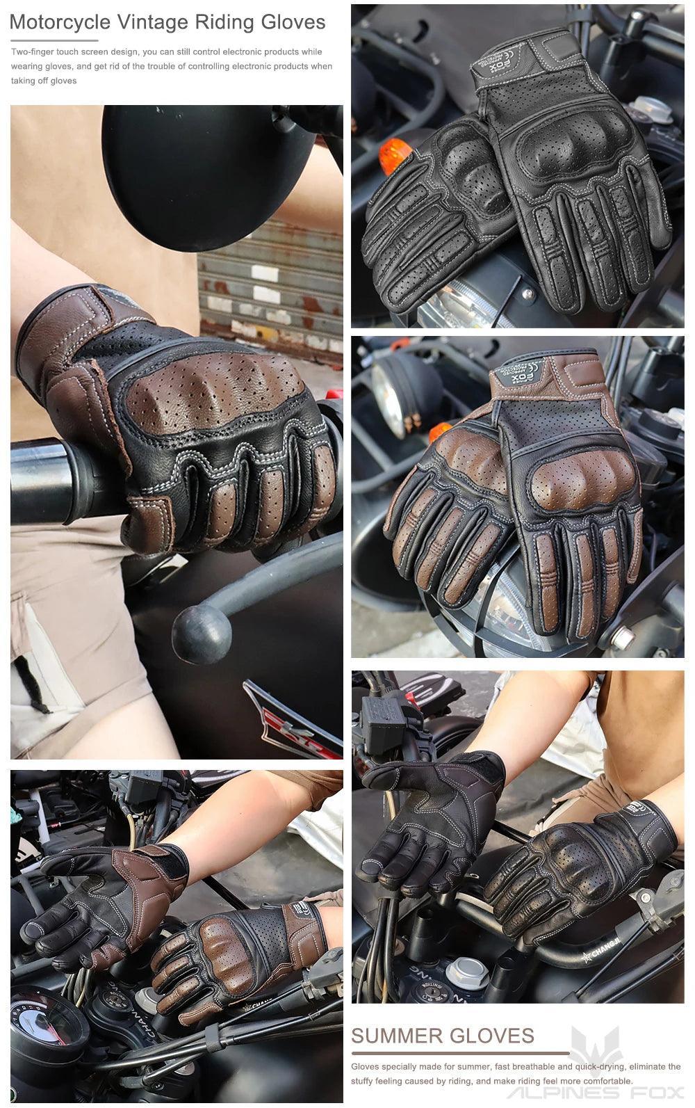 Brown Vintage Leather Motorcycle Gloves Men CE Certification Motorbike Riding Touch Screen Motocross Moto Racing Biker Glove XXL