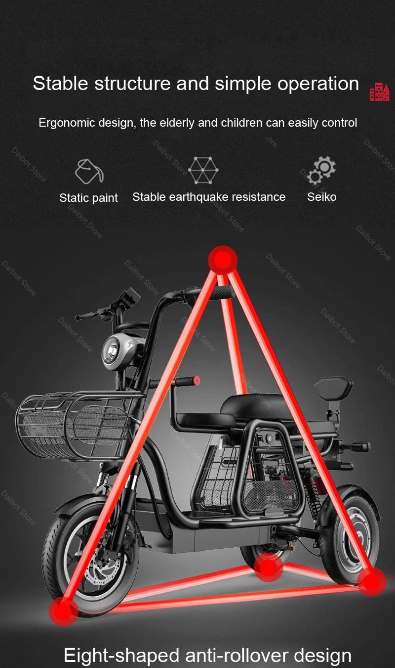 Daibot Electric Scooter Tricycle Three Wheels Electric Scooters 12'' Parent- child White/Blue/Black/Red Adult Electric Bicycle - Franklyn & Page Emporium