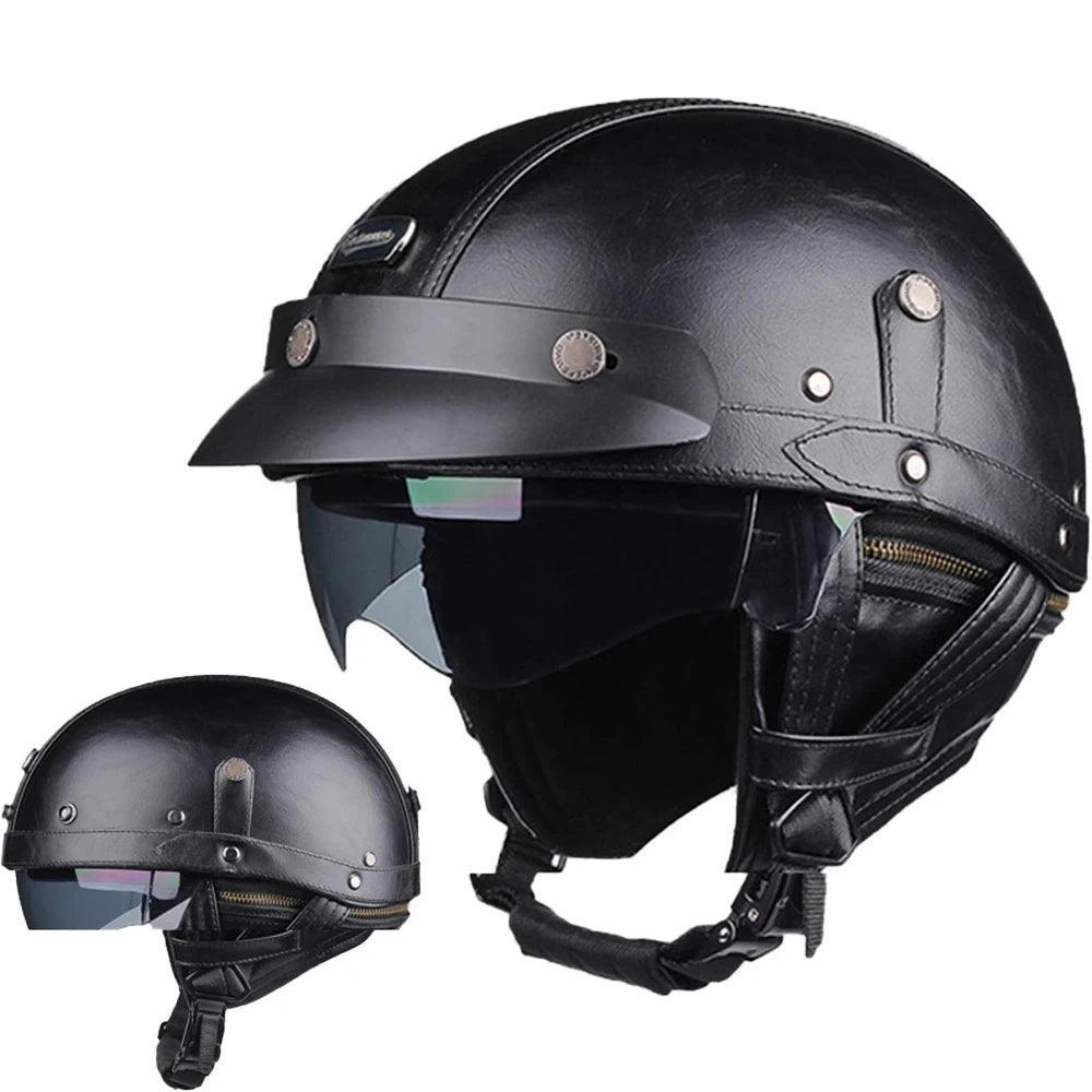 Leather Helmet Retro Helmets Ride Half Scooter Motorcycle Men Women