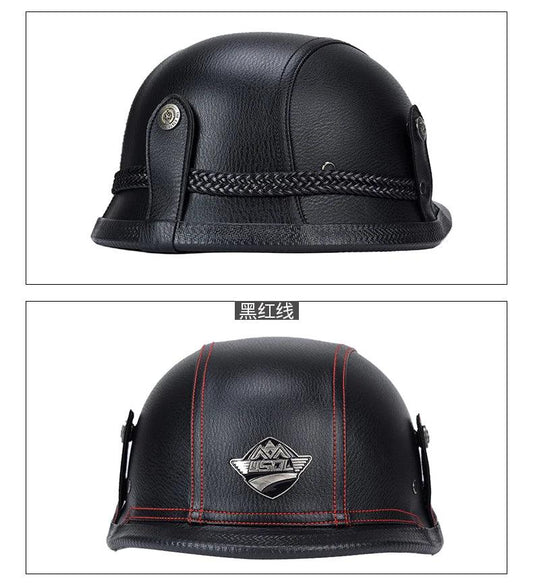 Classical German Style Leather Women and Men Half Face Motorcycle Helmets With Copper Googles Capacete De Moto Masculino DOT