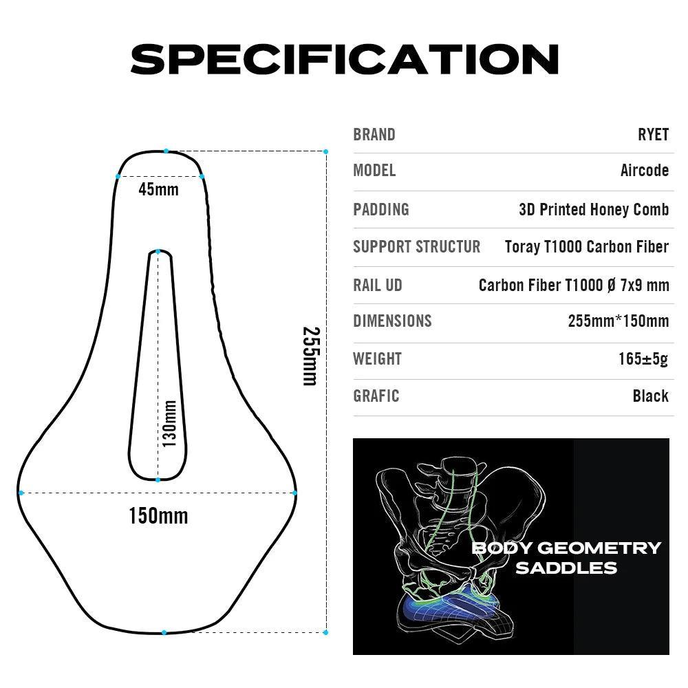 RYET 3D Printed Carbon Bike Saddle For MTB Road Bike Cycling Seat Bicycle Ultralight Saddle Full Carbon Cushion Cycling Parts - Franklyn & Page Emporium