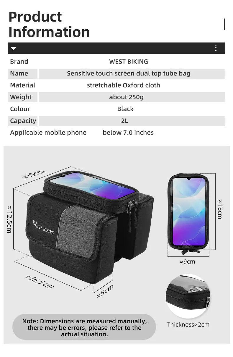WEST BIKING Bicycle Bag Cycling Top Front Tube Frame Bag 7.0Inches Phone Case Storage Touch Screen MTB Road Bike Bag Accessories - Franklyn & Page Emporium