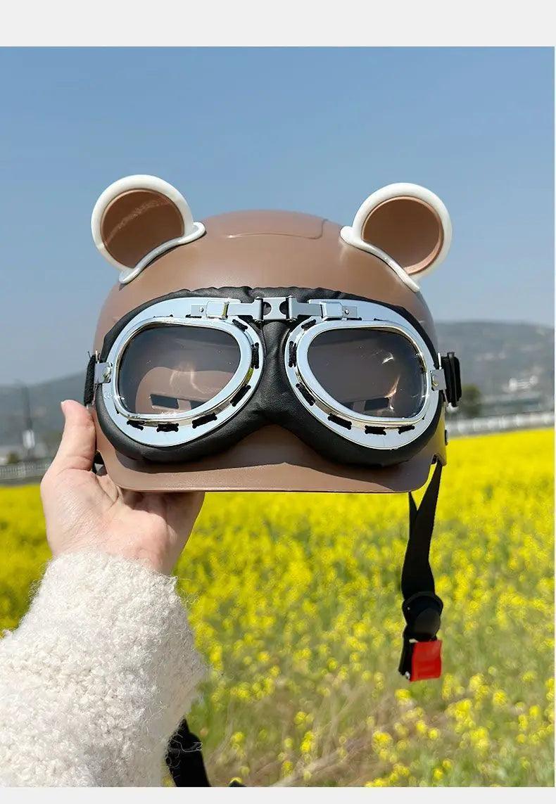 Motorcycle Helmet German Leather Style Pilot Motorcycle Open Face Retro Half Helmet Cruise Chopper Biker Helmet