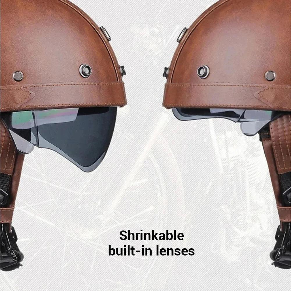 Leather Helmet Retro Helmets Ride Half Scooter Motorcycle Men Women