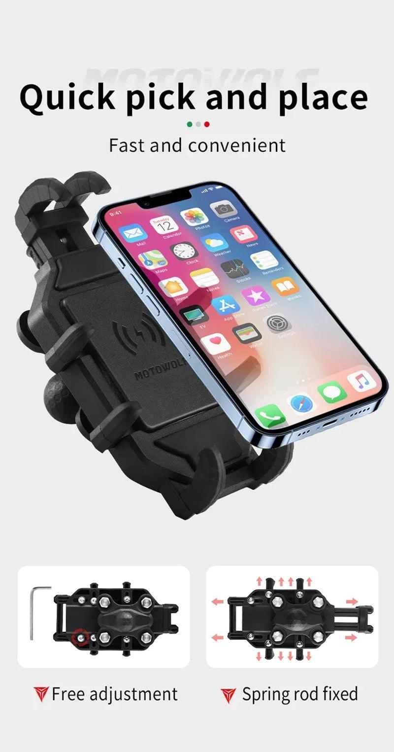 Bike Wireless Charging Phone Holder Cradle 3.0 Quick Charger GPS Moto Support Cellphone Handlebar Mount for 4-7 inch Phone - Franklyn & Page Emporium