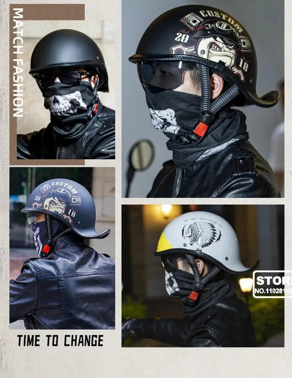Retro Helmet Half Face Windshield Motorcycle Helmet Men Women Scooter Casco Motorbike Cycling Helmet ABS Material