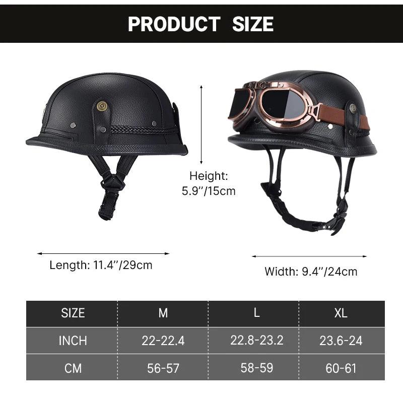 Classical German Style Leather Women and Men Half Face Motorcycle Helmets With Copper Googles Capacete De Moto Masculino DOT