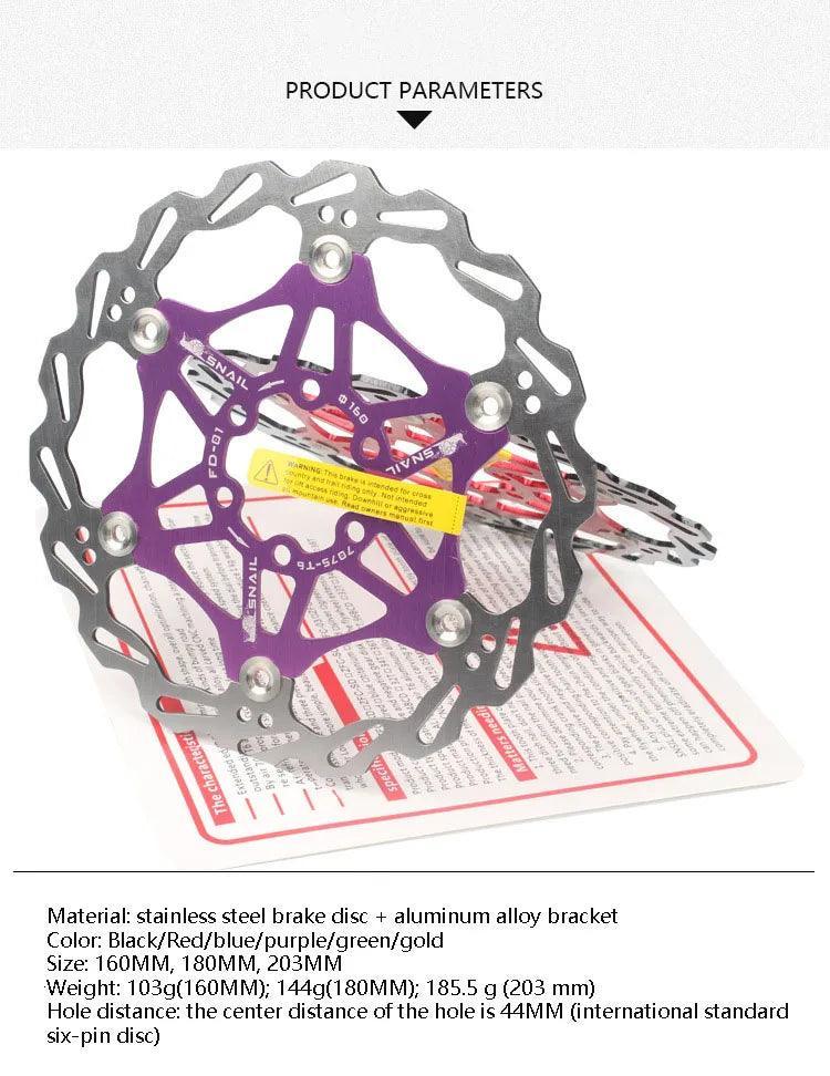 Snail Floating Disc Mountain Bike Cooling Floating Disc Ultra-light Six Pin Disc Brake Disc 160 180 203mm Accessories