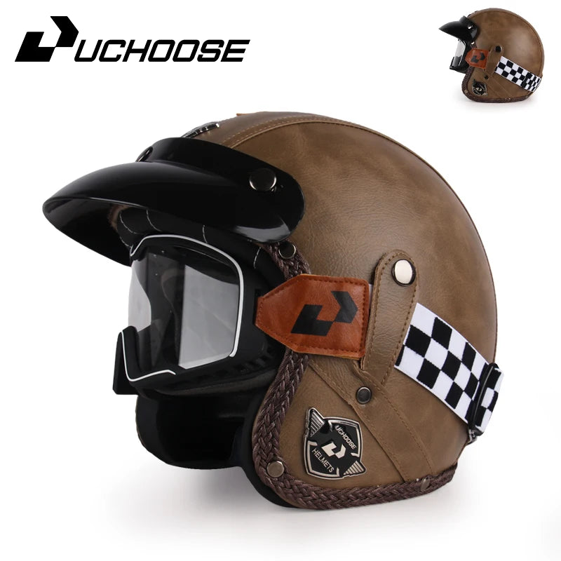 DOT Open Face Three Quarters Casco Moto Motorcycle Accessories Men Moto Helmets Certificated Retro Motorcycle Helmet Free Goggle