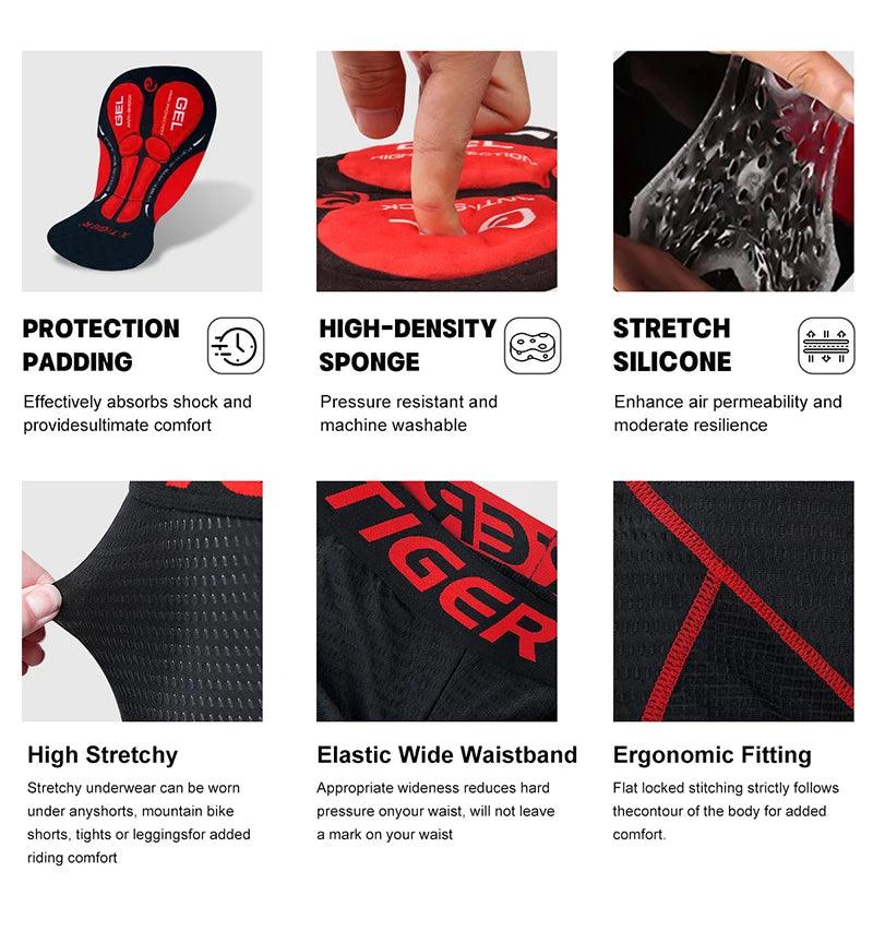X-TIGER Men's Cycling Underwear Shorts 5D Padded Sports Riding Bike Bicycle MTB Liner Shorts with Anti-Slip Leg Grips
