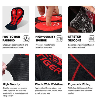 X-TIGER Men's Cycling Underwear Shorts 5D Padded Sports Riding Bike Bicycle MTB Liner Shorts with Anti-Slip Leg Grips