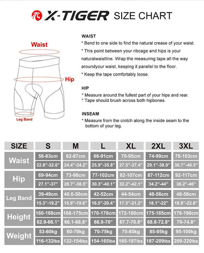 X-TIGER Men's Cycling Underwear Shorts 5D Padded Sports Riding Bike Bicycle MTB Liner Shorts with Anti-Slip Leg Grips