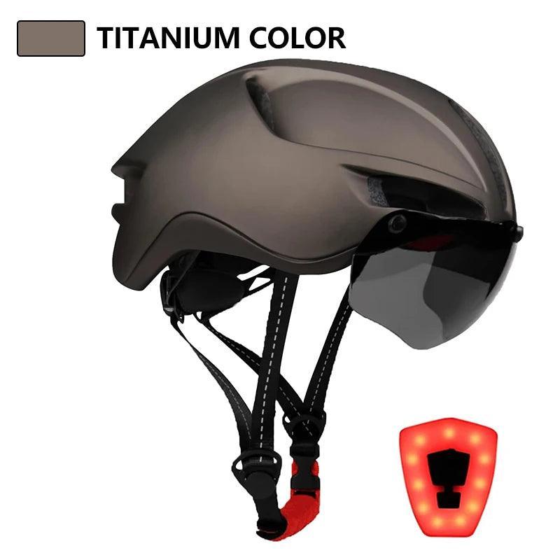 Eastinear 2023 New Road Mountain Bike Helmet Adult Men's Outdoor Sports Cycling Safety Hat With LED Charging Taillight Goggles