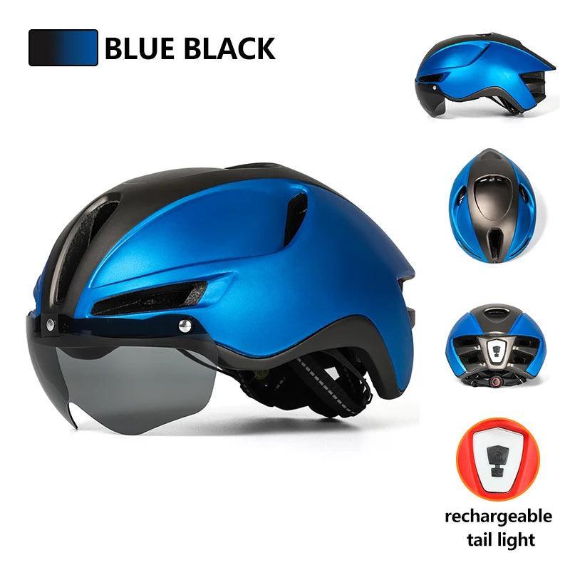 Eastinear 2023 New Road Mountain Bike Helmet Adult Men's Outdoor Sports Cycling Safety Hat With LED Charging Taillight Goggles
