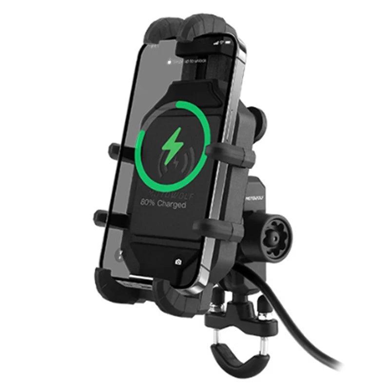 Bike Wireless Charging Phone Holder Cradle 3.0 Quick Charger GPS Moto Support Cellphone Handlebar Mount for 4-7 inch Phone - Franklyn & Page Emporium