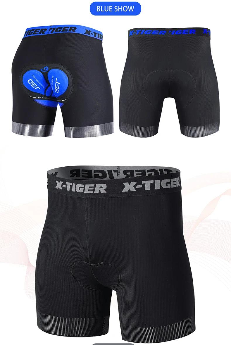 X-TIGER Men's Cycling Underwear Shorts 5D Padded Sports Riding Bike Bicycle MTB Liner Shorts with Anti-Slip Leg Grips