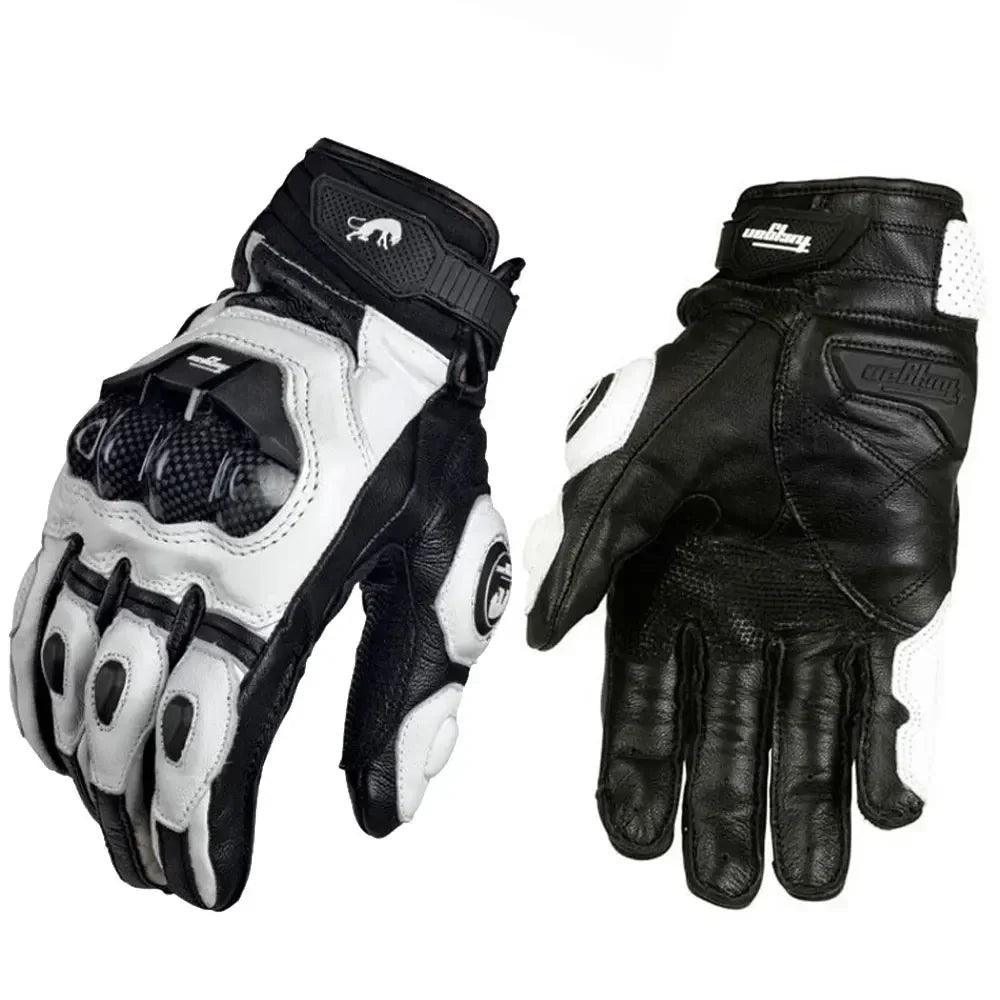 Leather Motorcycle Gloves Black White Red Racing Genuine Leather Motorbike Road Racing Team Glove Summer Winter Rider Gloves