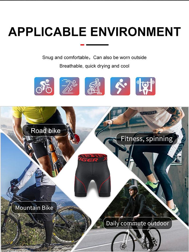 X-TIGER Men's Cycling Underwear Shorts 5D Padded Sports Riding Bike Bicycle MTB Liner Shorts with Anti-Slip Leg Grips