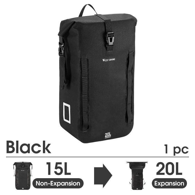 WEST BIKING Expandable Fully Waterproof TPU Bicycle Bag Foldable 15-20L Pannier Bike Rear Carrier Bag MTB Accessories Hand Bags - Franklyn & Page Emporium