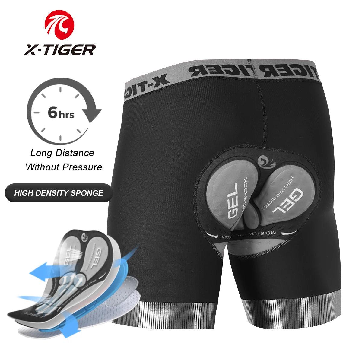 X-TIGER Men's Cycling Underwear Shorts 5D Padded Sports Riding Bike Bicycle MTB Liner Shorts with Anti-Slip Leg Grips