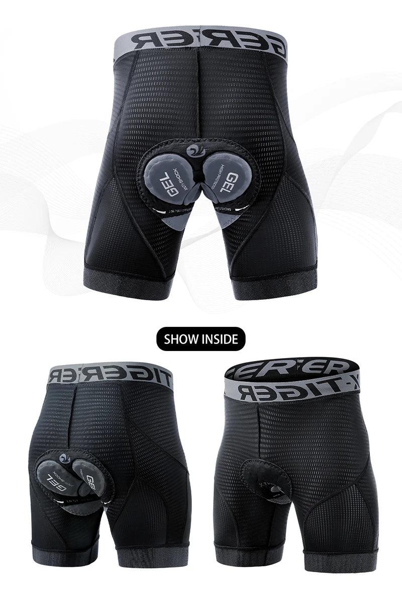 X-TIGER Men's Cycling Underwear Shorts 5D Padded Sports Riding Bike Bicycle MTB Liner Shorts with Anti-Slip Leg Grips