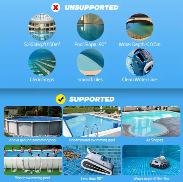 Cordless Swimming Pool Robot Automatic Climbing Wall Robotic Smart Underwater Pool Robot Cleaner