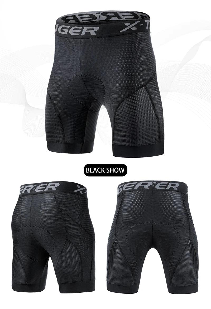 X-TIGER Men's Cycling Underwear Shorts 5D Padded Sports Riding Bike Bicycle MTB Liner Shorts with Anti-Slip Leg Grips